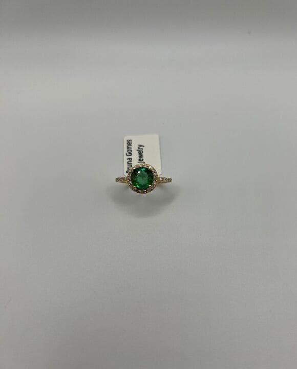 Ring Yellow Gold 18K with Green Tourmaline and Zirconia