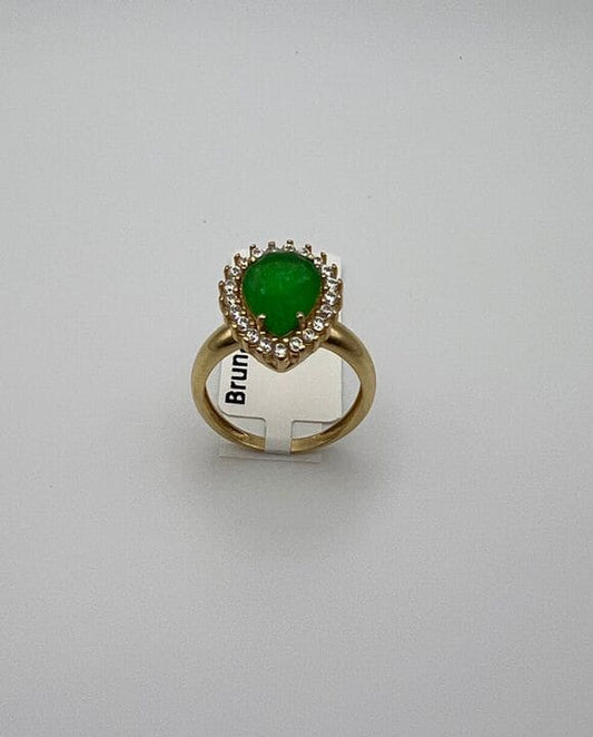 Ring in Yellow Gold 18K. With Jade Nephrite and Zirconia